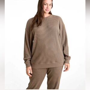 2 PIECE SET! - Nuuds Waffle Crewneck Pullover & Jogger Pants - Mocha Medium